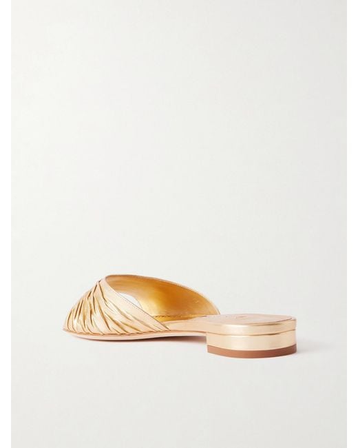 Manolo Blahnik Natural Parua Pleated Metallic Leather Slides