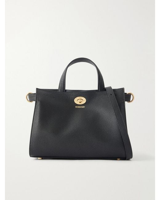 Burberry Black Cotswolds Mini Checked Canvas-Trimmed Leather Tote