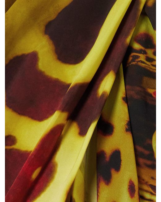 Dries Van Noten Yellow Gathered Printed Wrap-Effect Satin Midi Skirt