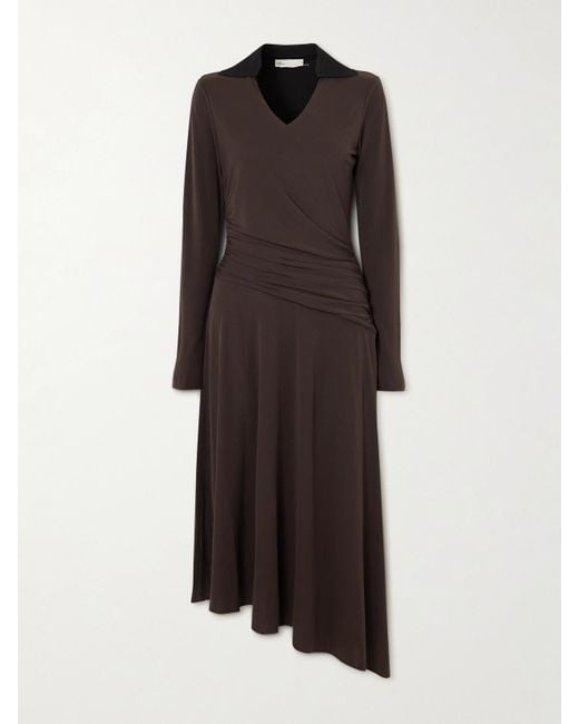 Robe Midi En Jersey Stretch À Fronces Et À Drapé Tory Burch en coloris Brown