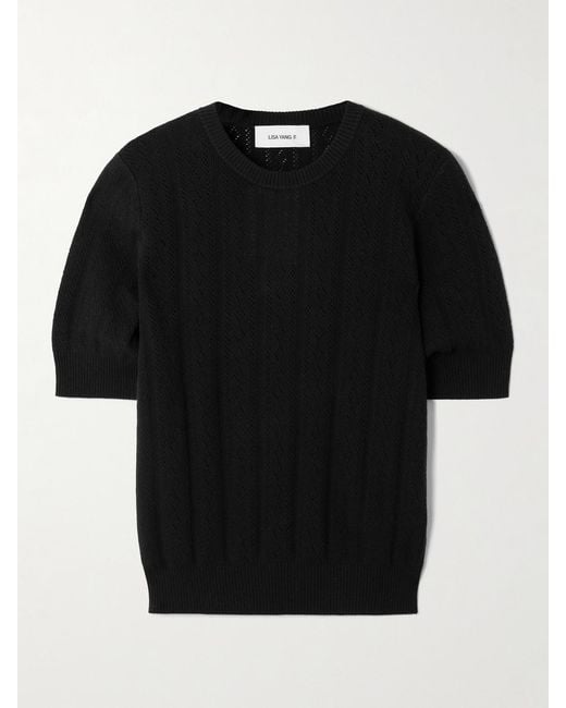 Lisa Yang Black Nika Pointelle-Knit Cotton And Cashmere-Blend Sweater