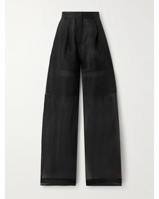 LeKasha Black Ostie Pleated Silk-Organza Wide-Leg Pants