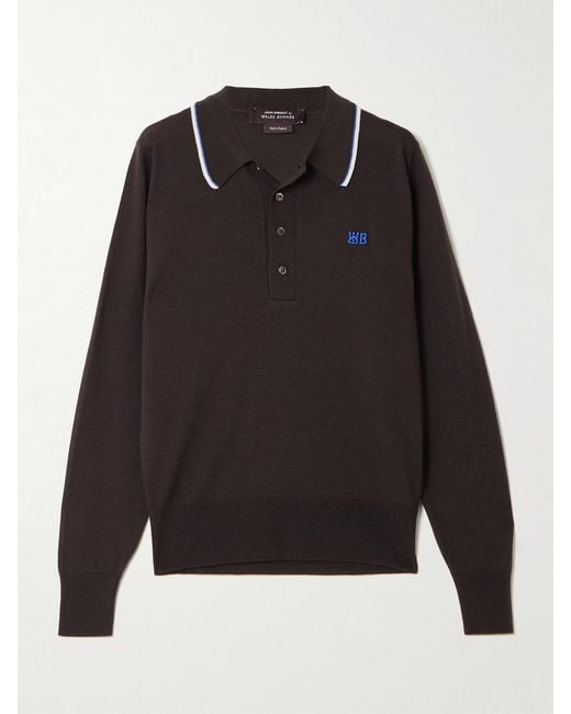 Wales Bonner Black John Smedley Henry Merino Wool Polo Sweater
