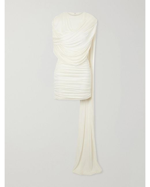 Ilkyaz Ozel White Khara Gathered Satin-Jersey Mini Dress
