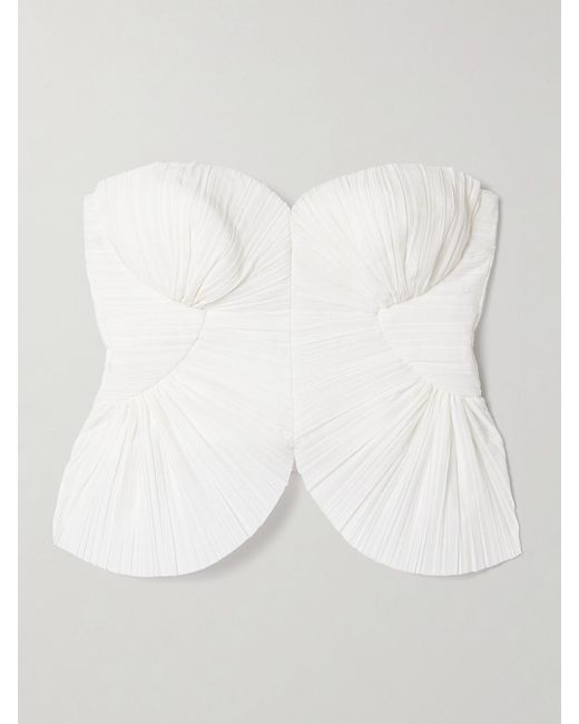Cult Gaia White Jace Strapless Plissé-Voile Bustier Top