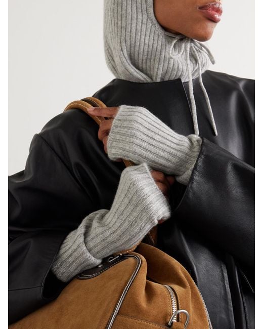 Yves Salomon White Fingerlose Handschuhe Aus Geripptem Kaschmir