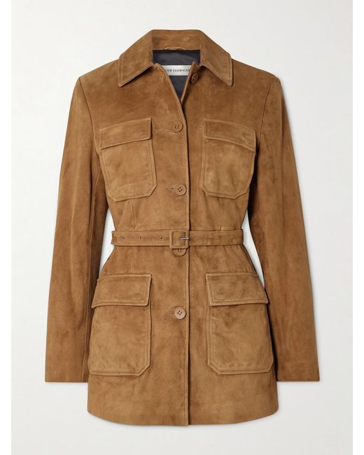 Nour Hammour Brown Romana Belted Paneled Suede Jacket