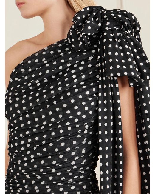 Patou Black One-Shoulder Draped Polka-Dot Jersey Mini Dress
