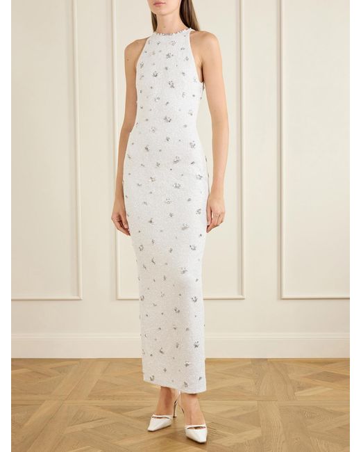 Clio Peppiatt White Diamond Embellished Tulle Gown