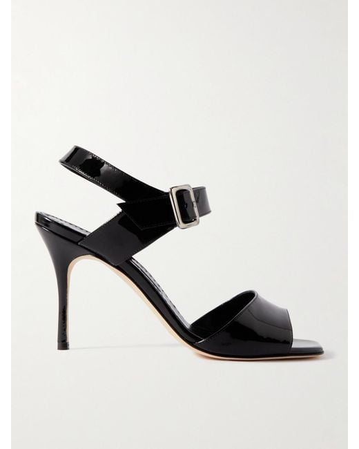 Manolo Blahnik Black Fairu 90 Patent-Leather Sandals