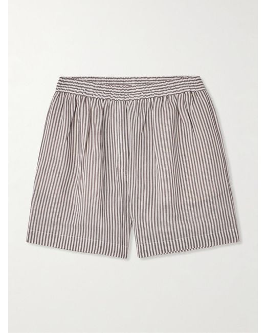 Brunello Cucinelli Brown Striped Linen And Silk-Blend Shorts