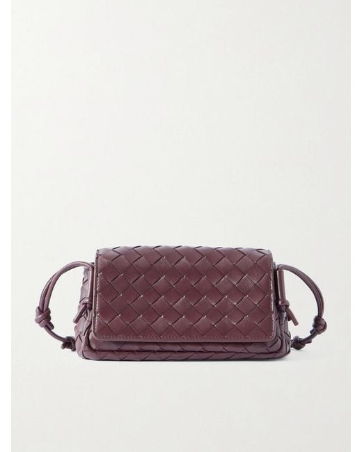Bottega Veneta Purple Notturno Intrecciato Leather Shoulder Bag