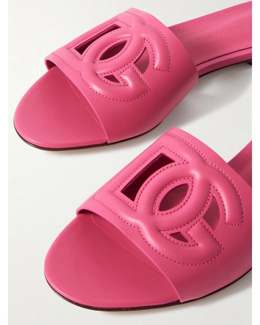 Dolce & Gabbana Pink Bianca Pantoletten Aus Leder Mit Cut-Outs