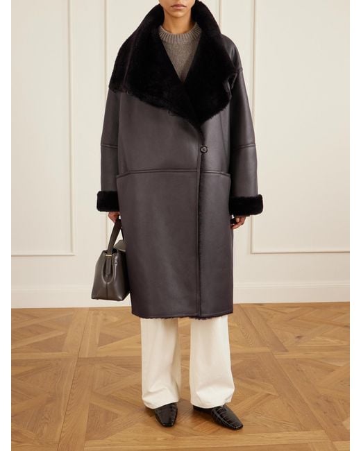 Totême  Black Paneled Shearling Coat