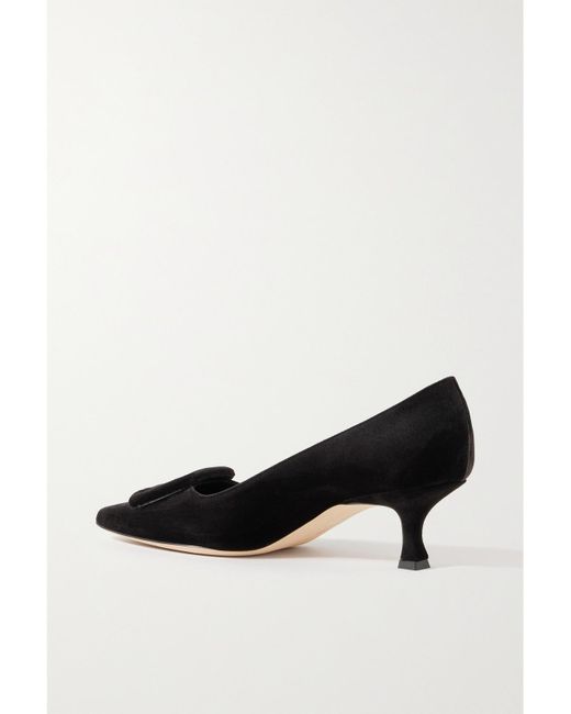 Manolo Blahnik Black Maysale 50 Buckled Velvet Pumps