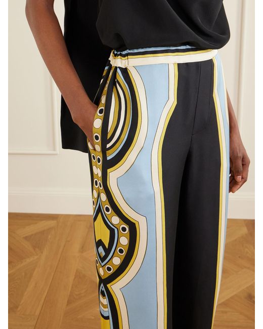 LaDoubleJ Blue Club Printed Silk-Twill Wide-Leg Pants