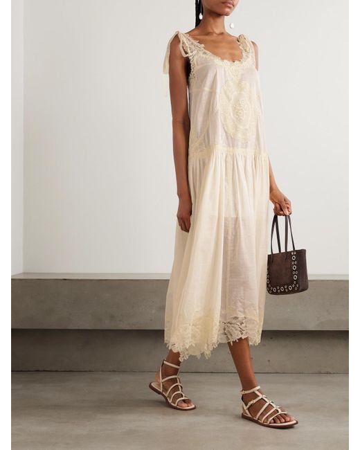 Zimmermann Natural Cascadian Midikleid Aus Kariertem Baumwoll-Voile Mit Spitzenbesätzen