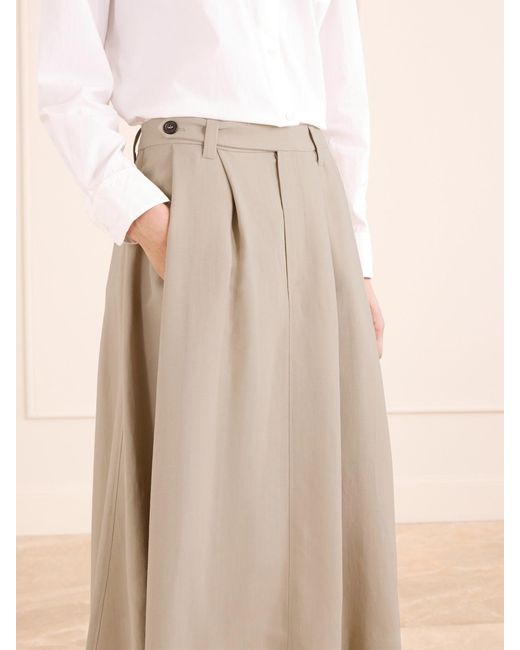 Brunello Cucinelli Natural Midirock Aus Twill Mit Falten Und Verzierungen