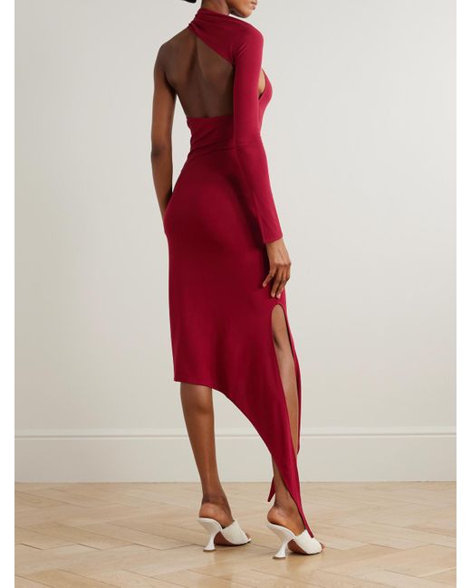 Courreges Red Asymmetrisches Midikleid Aus Strukturiertem Jersey Mit Cut-Out