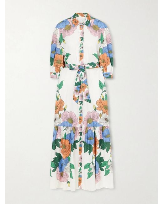 Borgo De Nor White Bianca Linen-Blend Floral Midi Dress