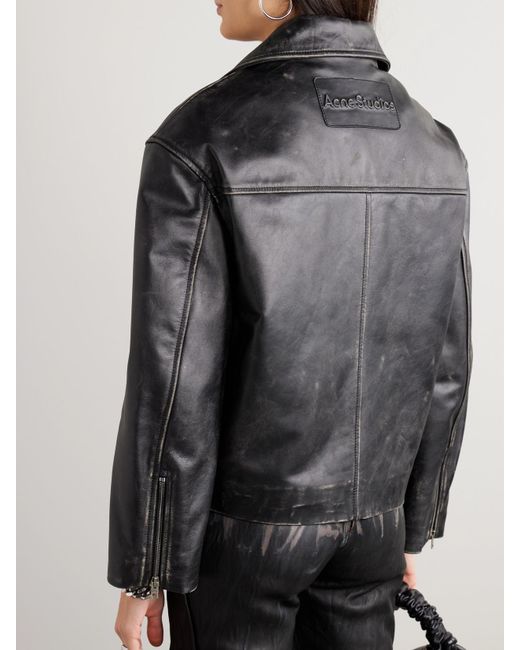 Acne Black Leather Jacket With A 'Vintage' Effect