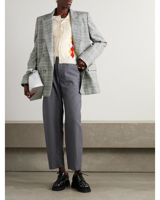 Marni White Cropped Embroidered Argyle Wool Cardigan