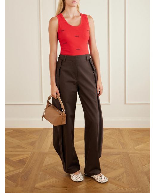 Loewe Brown Cotton And Silk-Blend Gabardine Wide-Leg Pants