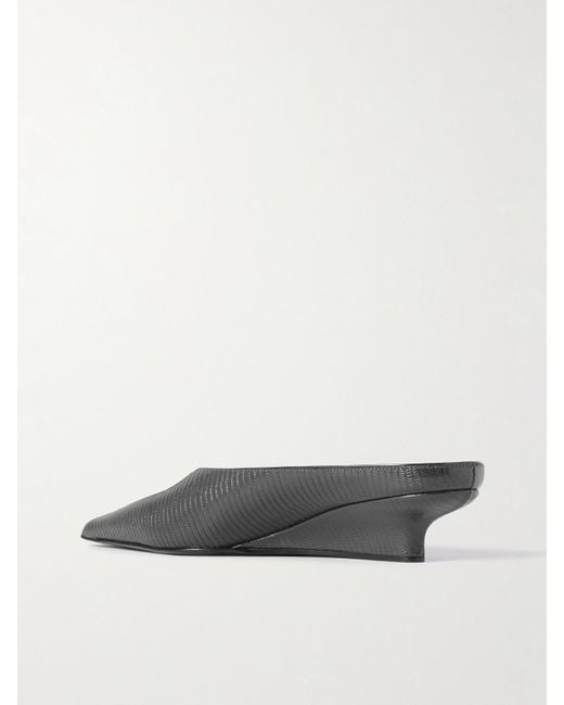 Totême  White Lizard-Effect Leather Wedge Mules