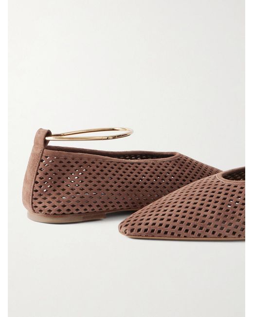 Jil Sander Brown Ballerina Embellished Laser-Cut Suede Pointed-Toe Ballet Flats