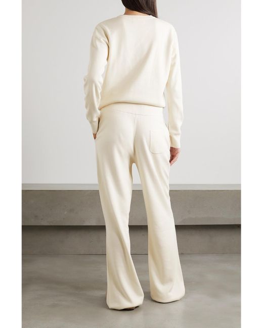 Olivia Von Halle White Carmel Silk And Cashmere-Blend Sweatshirt And Track Pants Set