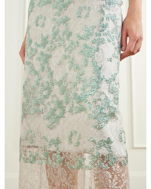 Costarellos Green Tamlin Sequin-Embellished Lace Midi Skirt