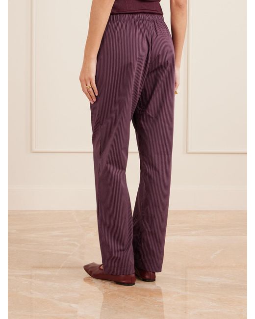 Leset Purple Yoshi Striped Cotton And Lyocell-Blend Wide-Leg Pants