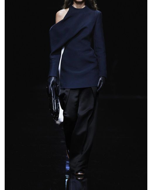 Khaite Black Marinta Satin-Trimmed Pleated Crepe Wide-Leg Pants