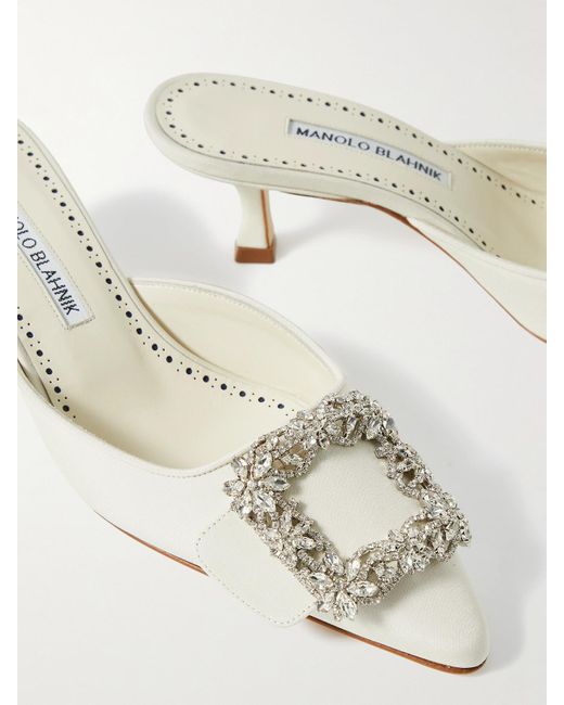 Manolo Blahnik Natural Maysale 50 Buckled Crepe De Chine Mules