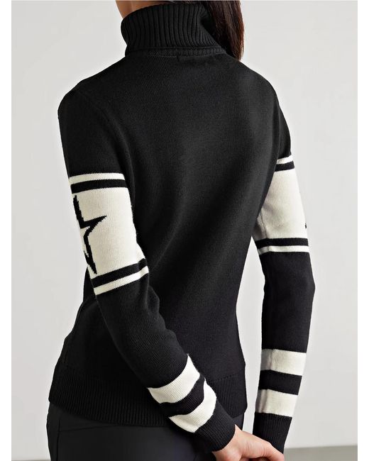 Perfect Moment Black Schild Intarsia Merino Wool Turtleneck Sweater