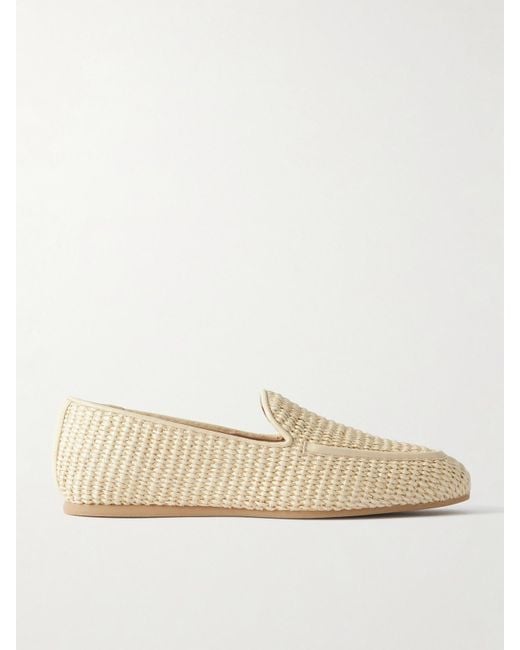 Stuart Weitzman Natural Lee Leather-Trimmed Raffia Loafers