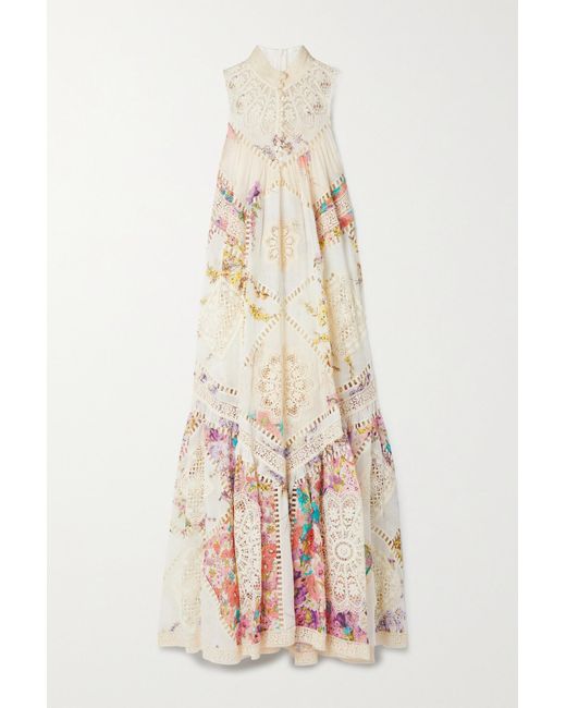 Zimmermann Jude Tiered Crochettrimmed Floralprint Ramie Maxi Dress in