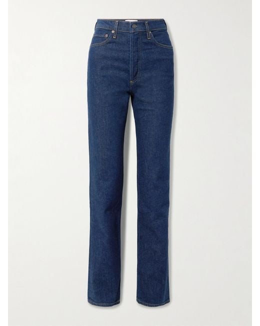 Agolde Blue '90S Pinch Waist Long High-Rise Straight-Leg Jeans