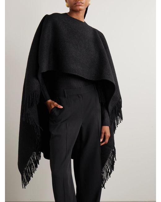 Totême Black Poncho Aus Einer Wollmischung Mit Fransen