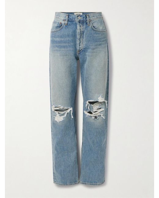 Agolde Blue Kelly Distressed High-Rise Straight-Leg Jeans