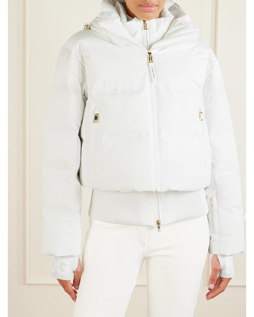 Bogner White Suri Convertible Hooded Fleece-Trimmed Padded Quilted Down Ski Jacket