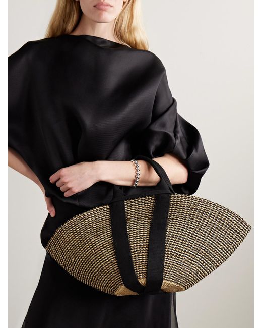 Muuñ Brown Sophie Webbing-Trimmed Woven Straw Tote