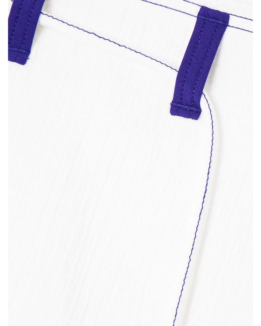 Tory Burch White Embroidered Jersey-Trimmed Cotton-Blend Gauze Wide-Leg Pants