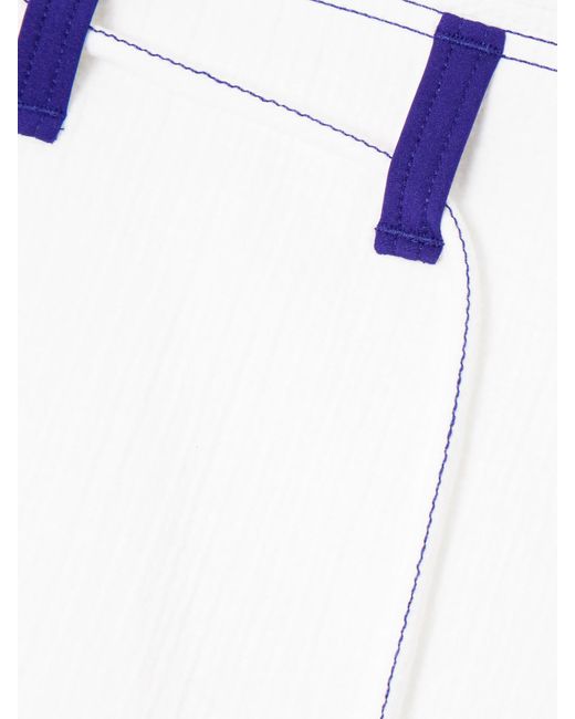 Tory Burch White Hose Mit Weitem Bein Aus Gaze Aus Einer Baumwollmischung Mit Jersey-Einsätzen Und Stickereien