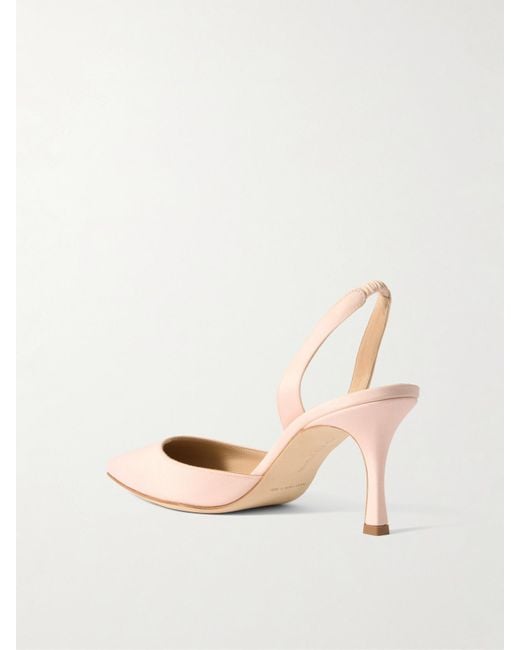 Manolo Blahnik Natural Carolyne 70 Silk Crepe De Chine Slingback Pumps