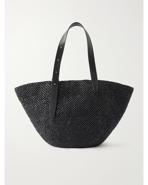 LIE STUDIO Black The Bianca Leather-Trimmed Raffia Tote