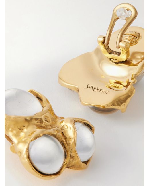 Saint Laurent Metallic Tone And Resin Clip Earrings
