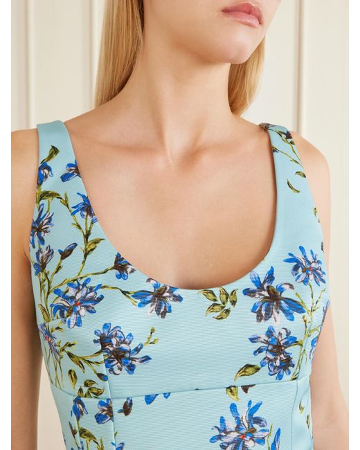 Emilia Wickstead Blue Floral-Printed Twill Mini Dress
