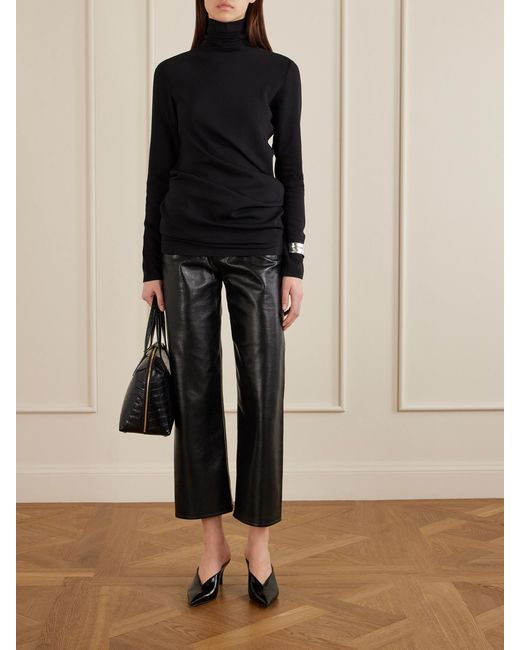 Totême Black Gathered Cady Turtleneck Blouse