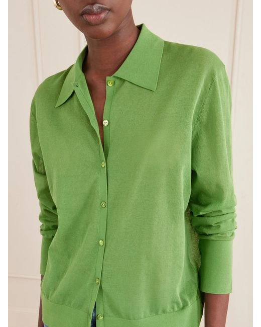 FRAME Green The Collared Cardi Cotton-Blend Cardigan